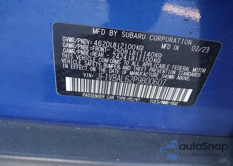 2023 Subaru Wrx Limited from USA, damaged, VIN JF1VBAL62P9800607